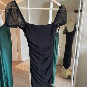 Princess Polly black ruched puff sleeve mesh dress